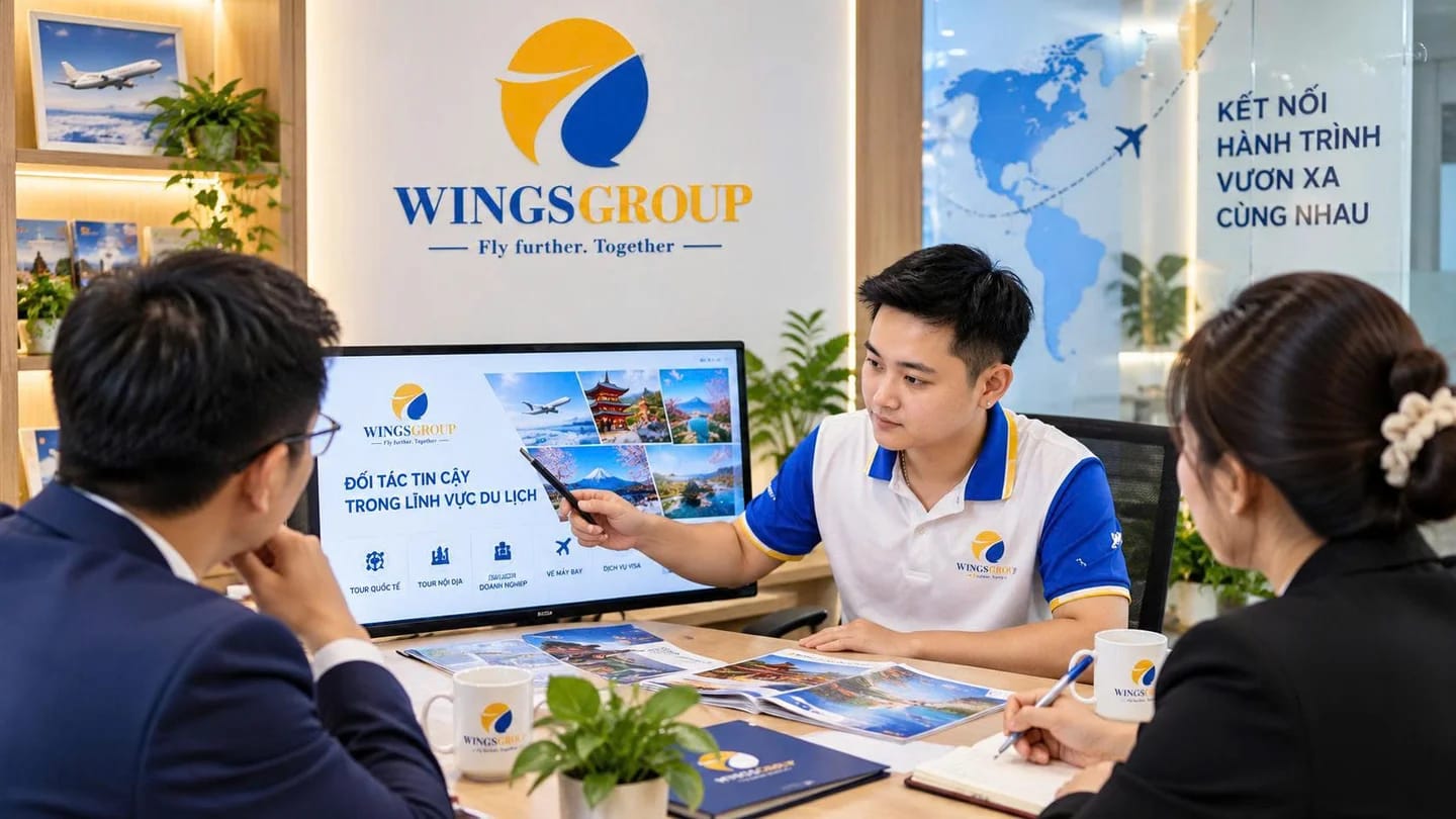 Chuyên viên WingsGroup và đối tác rà soát lịch trình trước chuyến đi.