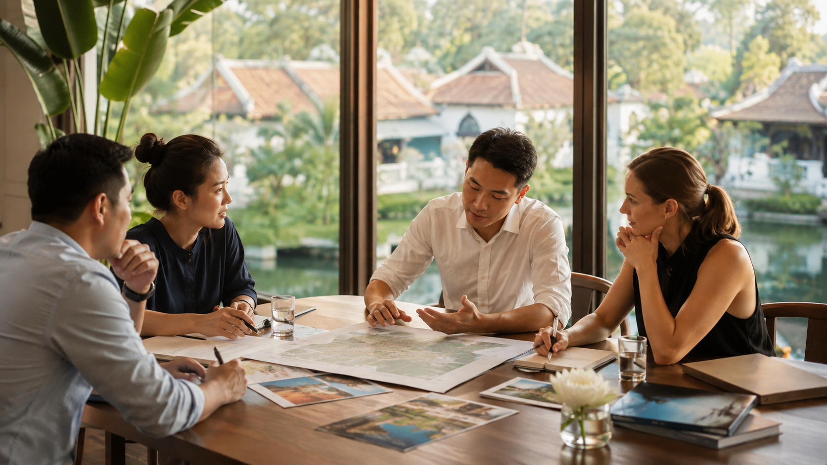 Nhóm doanh nghiệp trao đổi kế hoạch hành trình đoàn và MICE